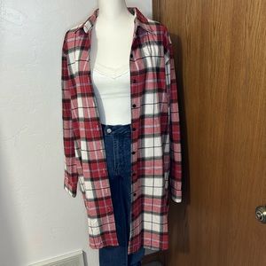 Matchstick red, ivory & blue long cotton flannel top/dress L